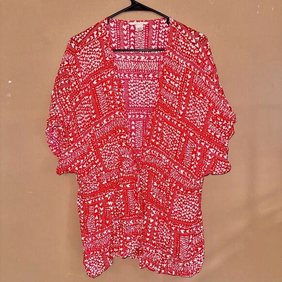 Victoria Secret Women's Front Tie Red Floral Short Sleeve Blouse Top Size Small - Picture 4 of 11